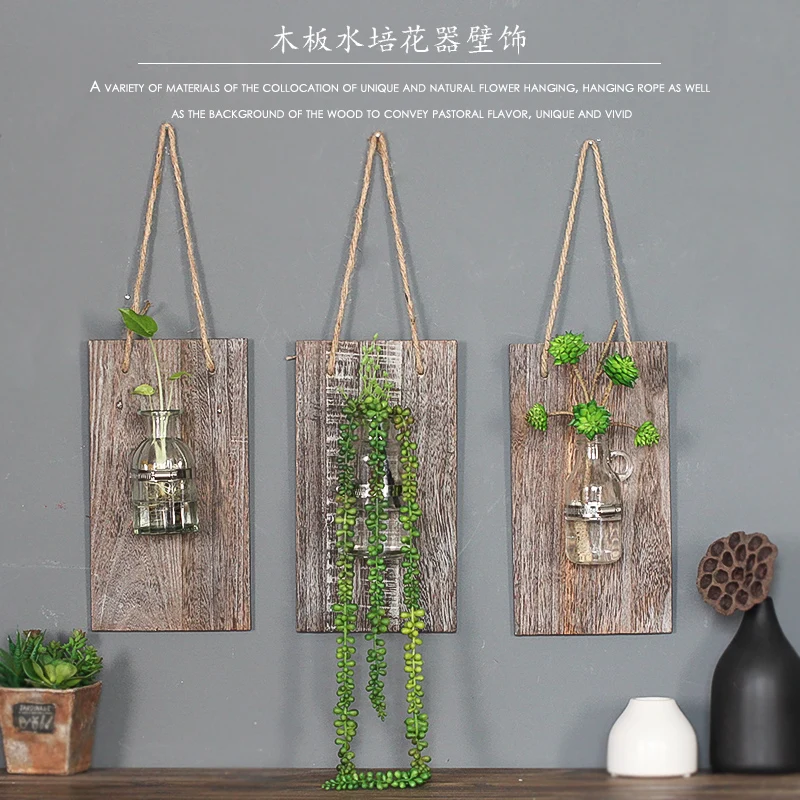 

American Country Retro Wall Glass Vase Hanging Glass Terrarium Containers Water Plant Flower Transparent Vases Home Decorative