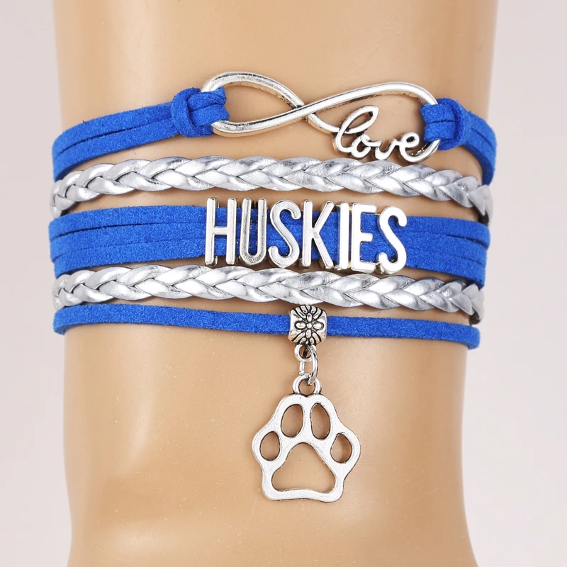 Drop shipping Infinity Love Huskies Bracelet-Pet Dog Paw Charm Leather braided Bracelets &amp Bangles Jewelry Christmas Gift | Украшения и