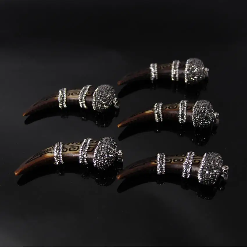 5 шт. коричневая подвеска в виде ломтиков кости Ox ожерелье с подвеской из горного