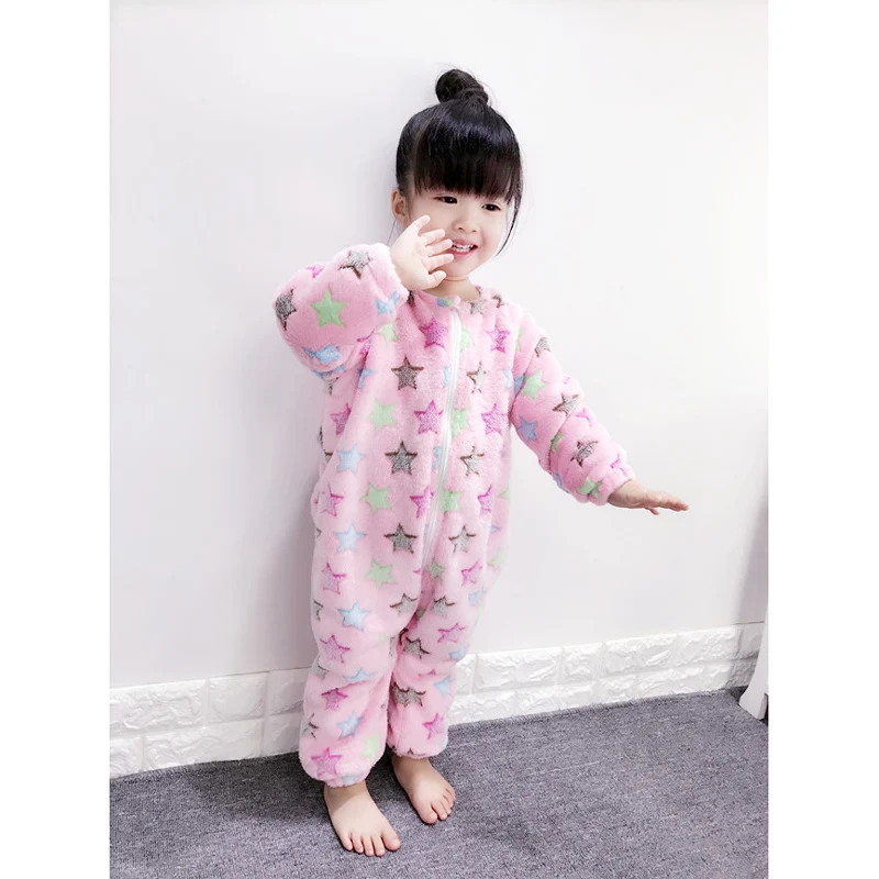 

2018 high quality Children Pajamas One Piece girls Sleepwear Coral Fleece Warm sleeper Zipper Warm Boys Clothes Pyjamas Kids