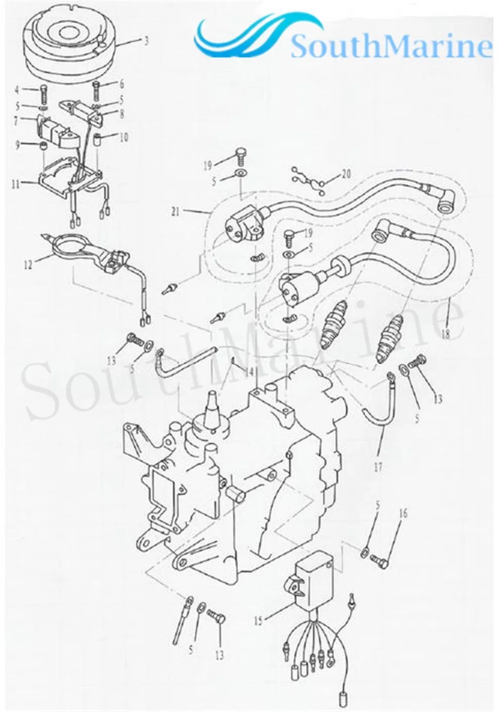Подвесной мотор 63V 85540 00 01 02 18 5132 С. D.I CDI блок Assy для Yamaha 9.9HP 15HP 2 тактный 1996