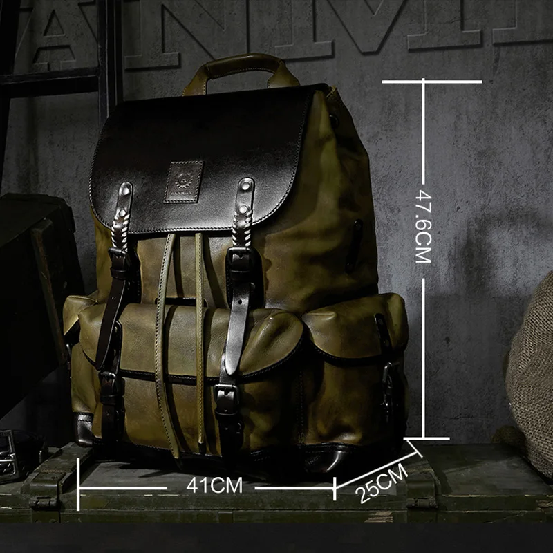 Роскошный мужской рюкзак из коровьей кожи кожаная сумка в стиле милитари