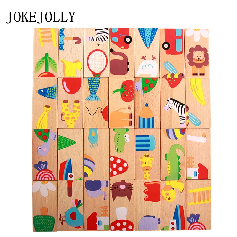 28 шт./компл. животные цветные домино деревянные головоломки Монтессори