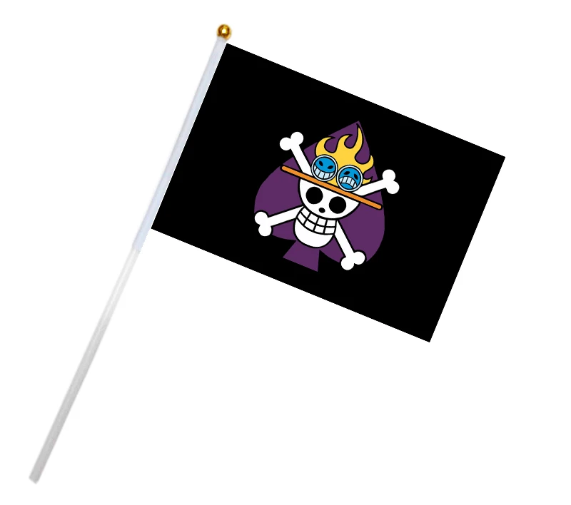 custom 12 pieces/dozen 100% polyester ONE PIECE skull Ace hand flag with plastic flagpole