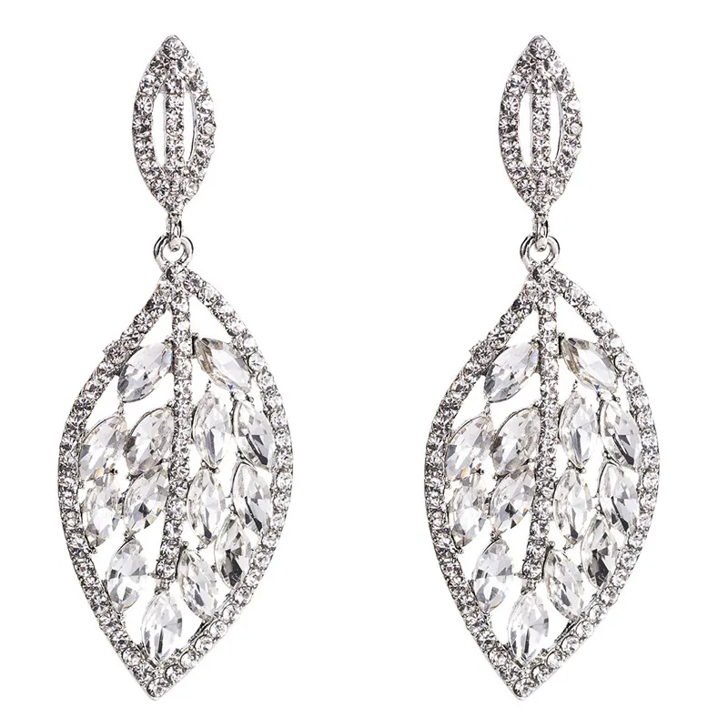 LUBOV 5 Colors Crystal Stone Leaf Pendant Dangle Earrings Multiple Rhinestone Decoration Women Drop Gift Jewelry 2019 | Украшения и