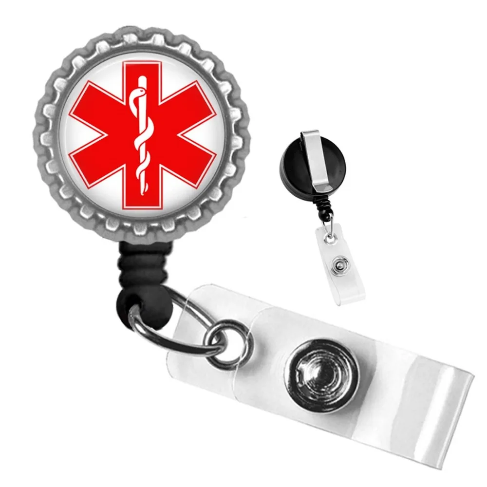 ER Trauma Medical Cross Silver Retractable ID Tag Badge Reel 10pcs/lot | Канцтовары для офиса и дома