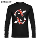 Мужская футболка с длинным рукавом Lucky Koi, черная футболка с принтом животных и художественным дизайном, зима 2018