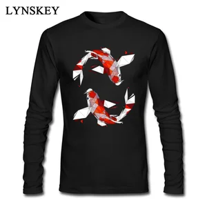 Мужская футболка с длинным рукавом Lucky Koi, черная футболка с принтом животных и художественным дизайном, зима 2018