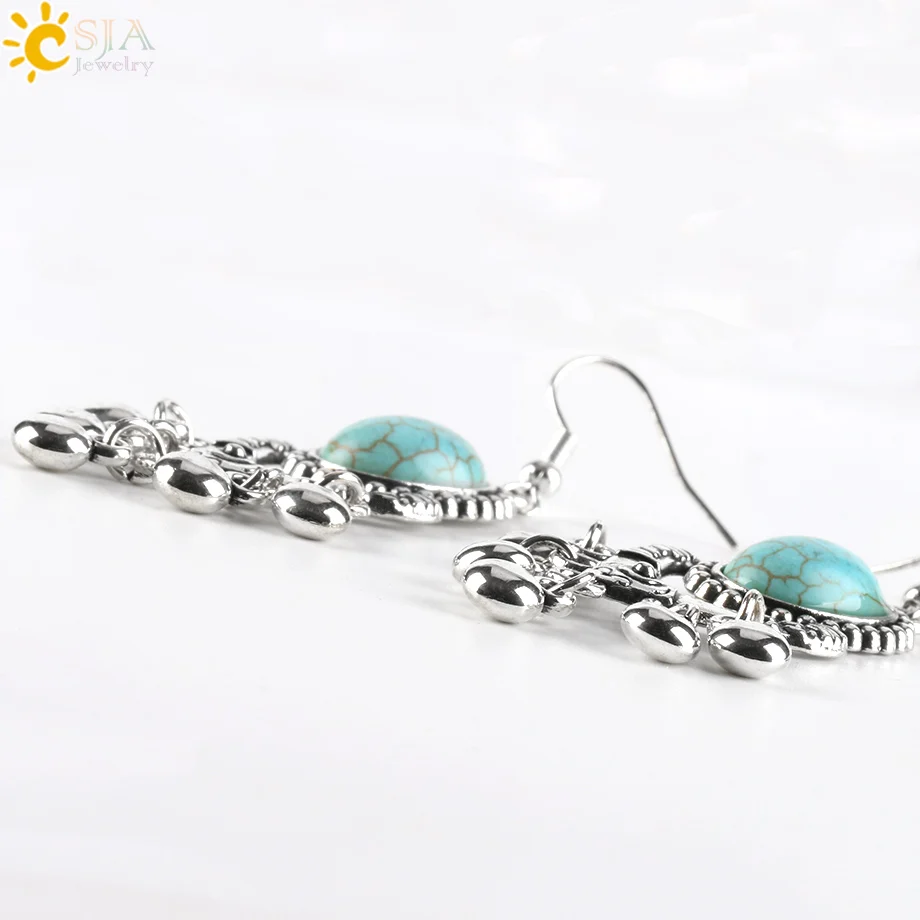 CSJA девушка винтажные серебряные серьги Овальный Зеленый Хаулит Любовь Сердце