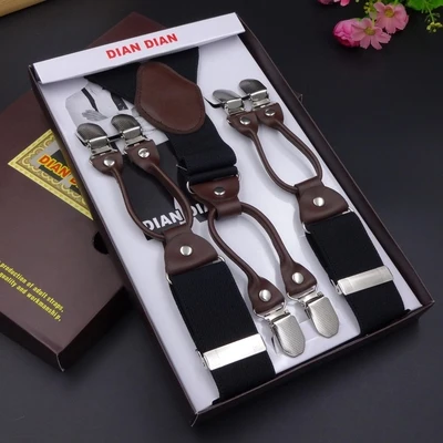 black brown LGFD1782 мужские плюс размер 120 см длинные X черные 6 зажимы мужские подтяжки - Цвет: black brown