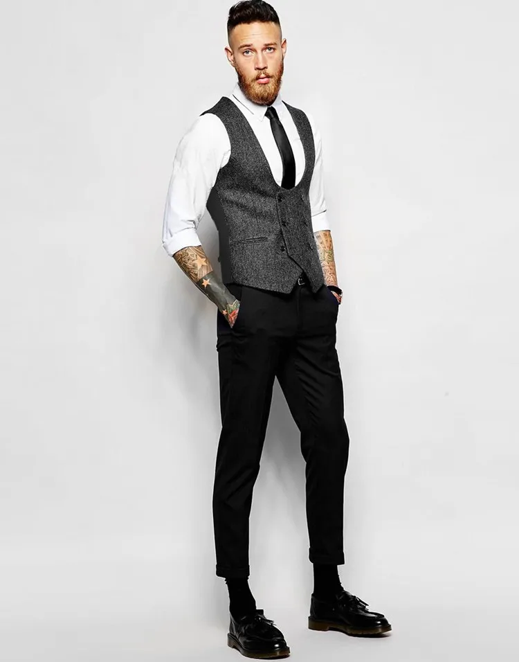 

2017 Latest Coat Pant Designs Grey Double Breasted Tweed Men Vest Waistcoat Fashion Slim Fit Formal Custom High Quality Vestido