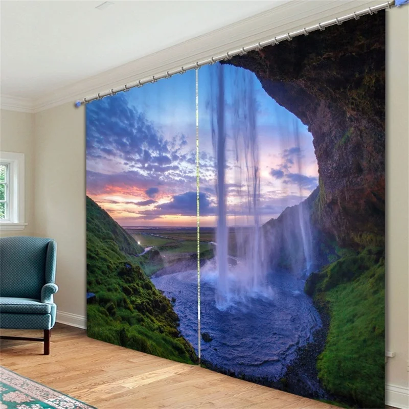 

3d Scenery Waterfall Backdrop Fabric Curtains Living Room Bedroom Lounge Office Window Door Home Decor Blackout Drapes