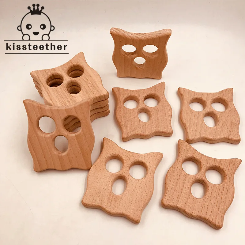 Baby Teether Wood Cat Shape Natrual Beech Wooden Owl Teething Toys Accessories Products Shower Gifts | Мать и ребенок