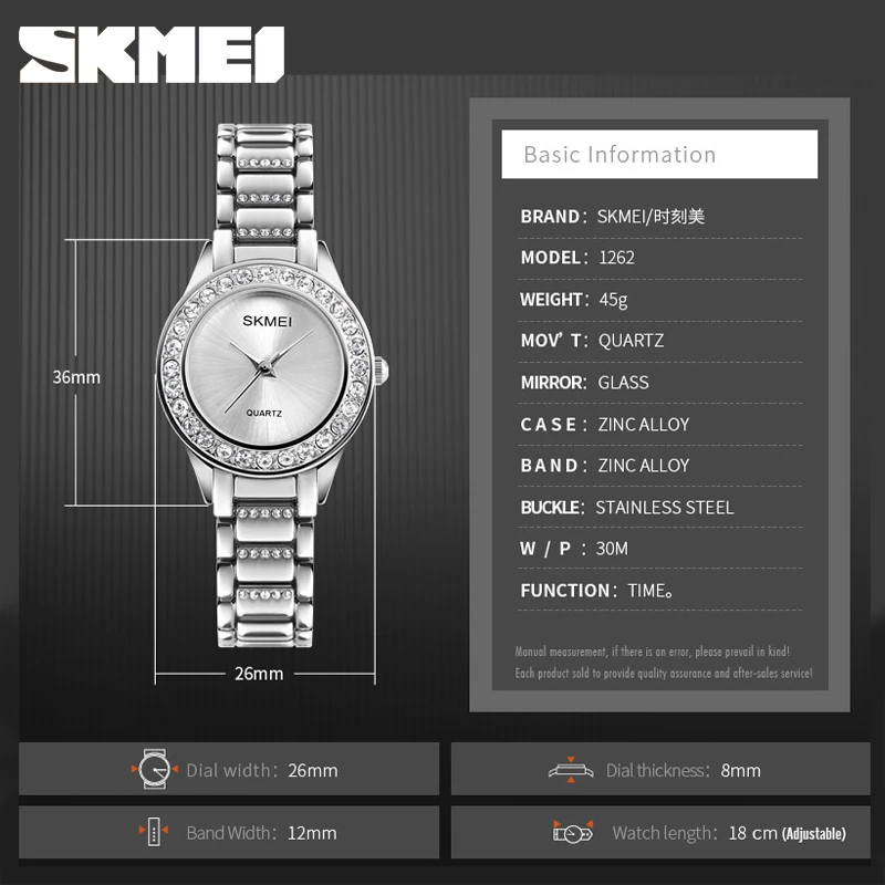 SKMEI Роскошные Кристальные наручные часы для женщин и ремешок из нержавеющей