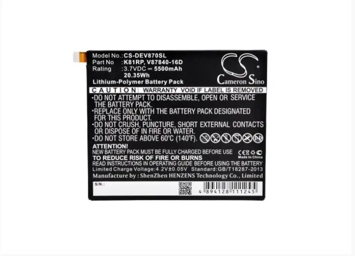 Аккумулятор Cameron Sino 5500 мАч для DELL Venue 8 7000 7840 05PD40 K81RP V87840 16D|Цифровые аккумуляторы| |