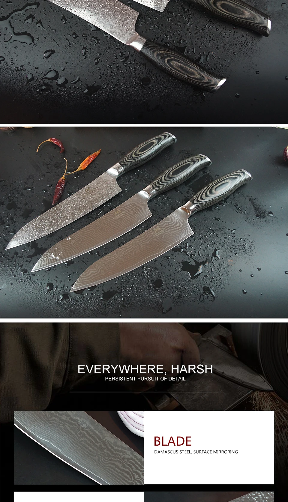 Нож для повара, 8 дюймов, дамасский профессиональный нож, PakkaWood Gyuto, ножи в японском стиле, кухонный инструмент, многофункциональный нож Santoku