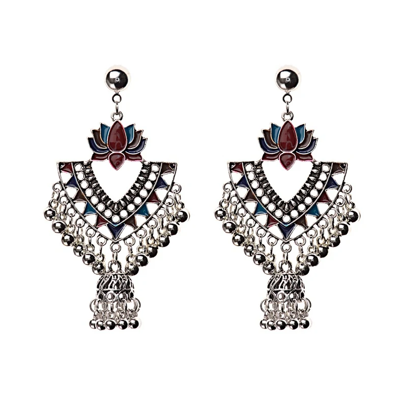 Amader египетские Винтажные серьги с кисточками зеленого лотоса Jhumka Bells для женщин, турецкие племенные цыганские треугольные индийские ювелирные изделия HXE068 - Окраска металла: Red
