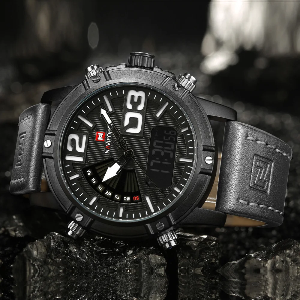 NAVIFORCE мужские часы люксовый бренд кожаный ремешок армейские военные кварцевые
