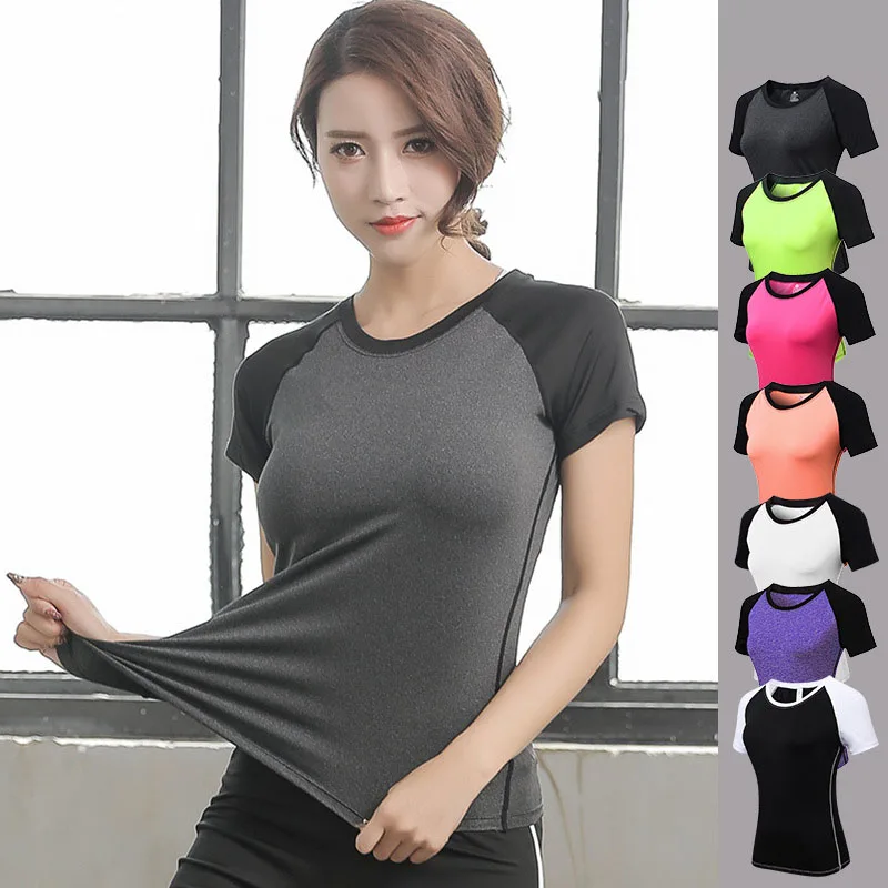 Облегающие эластичные дышащие женские спортивные футболки для фитнеса с