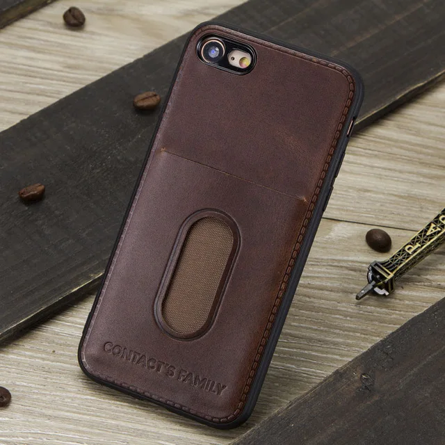 1001-Coffee Чехол Crazy Horse из воловьей кожи для iPhone 7, 8, кожаный чехол-накладка, дизайн кронштейна для iPhone 8, слот для карт, чехол-кошелек - Цвет: 1001-Coffee