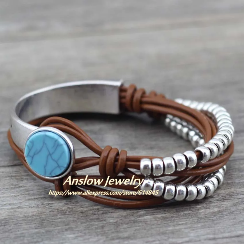 Anslow Bracelete Feminino, брендовый браслет, винтажный Ретро стиль, кожаный браслет для женщин, Рождественский подарок на день матери, LOW0490LB