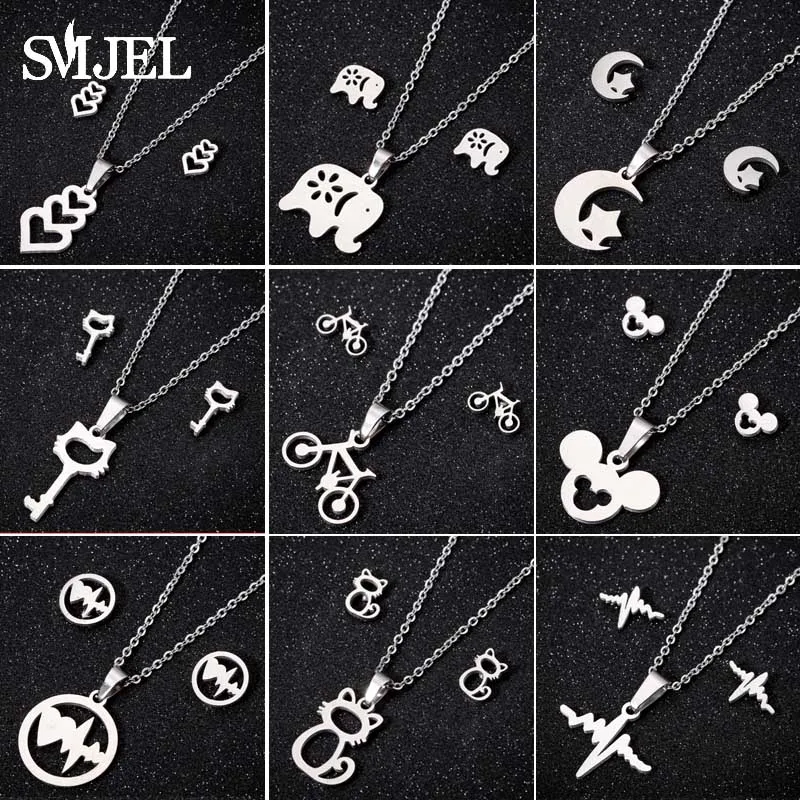 SMJEL, милые серьги с Микки Маусом для женщин и детей, модные ожерелья с животными золотого цвета и подвески, Ювелирный Комплект бабочка, подарки для девочек, бижутерия