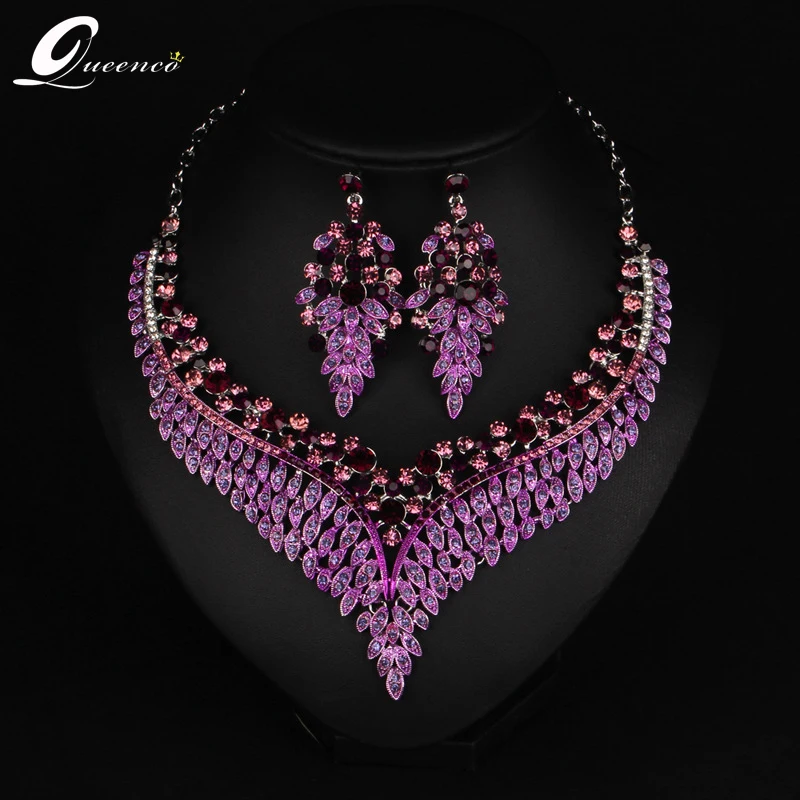 Комплект из колье и серёг с австрийским кристаллом|earrings set for women|leaf necklace earring
