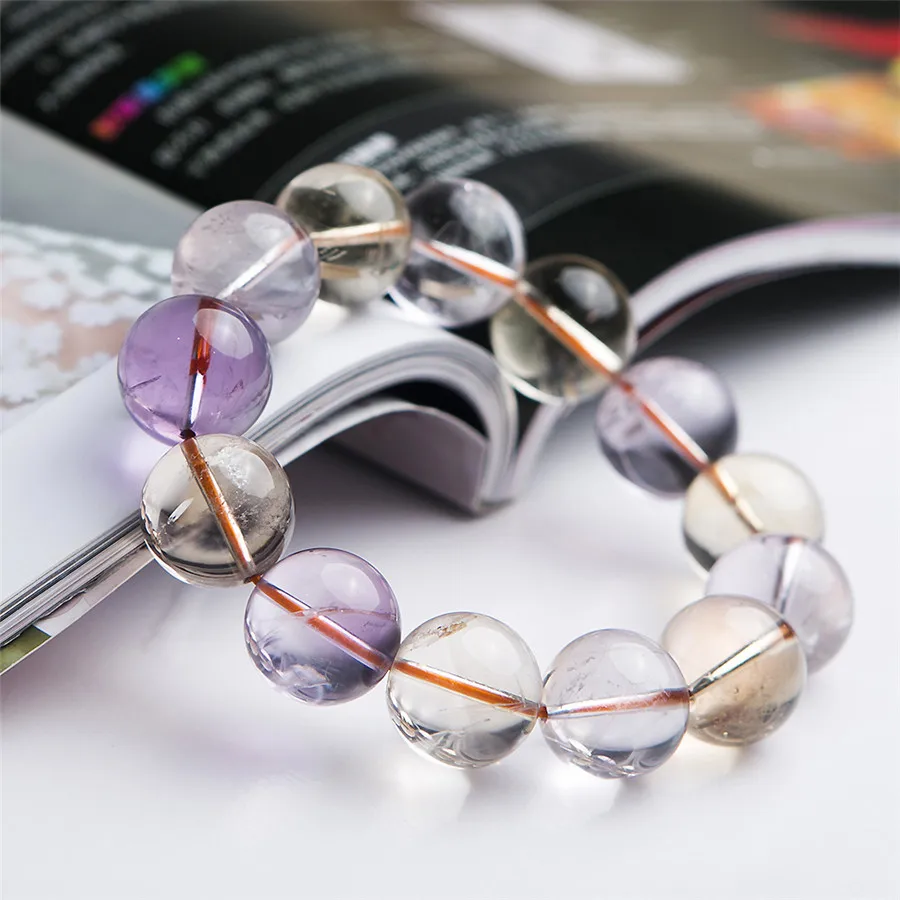 Женский браслет из натурального Природного Аметрин 17 мм желтого фиолетового