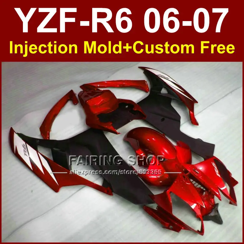 F4R4 Лидер продаж комплекты обтекателей для YAMAHA YZFR6 2006 2007 красный черный комплект YZF
