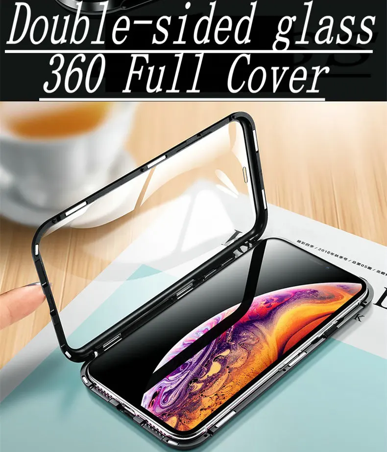 

For iPhone XS XR XS Max Double-sided glass Clear Magnetic Adsorption case 360 Full Cover for iPhone x xs max xr Bumper Coque