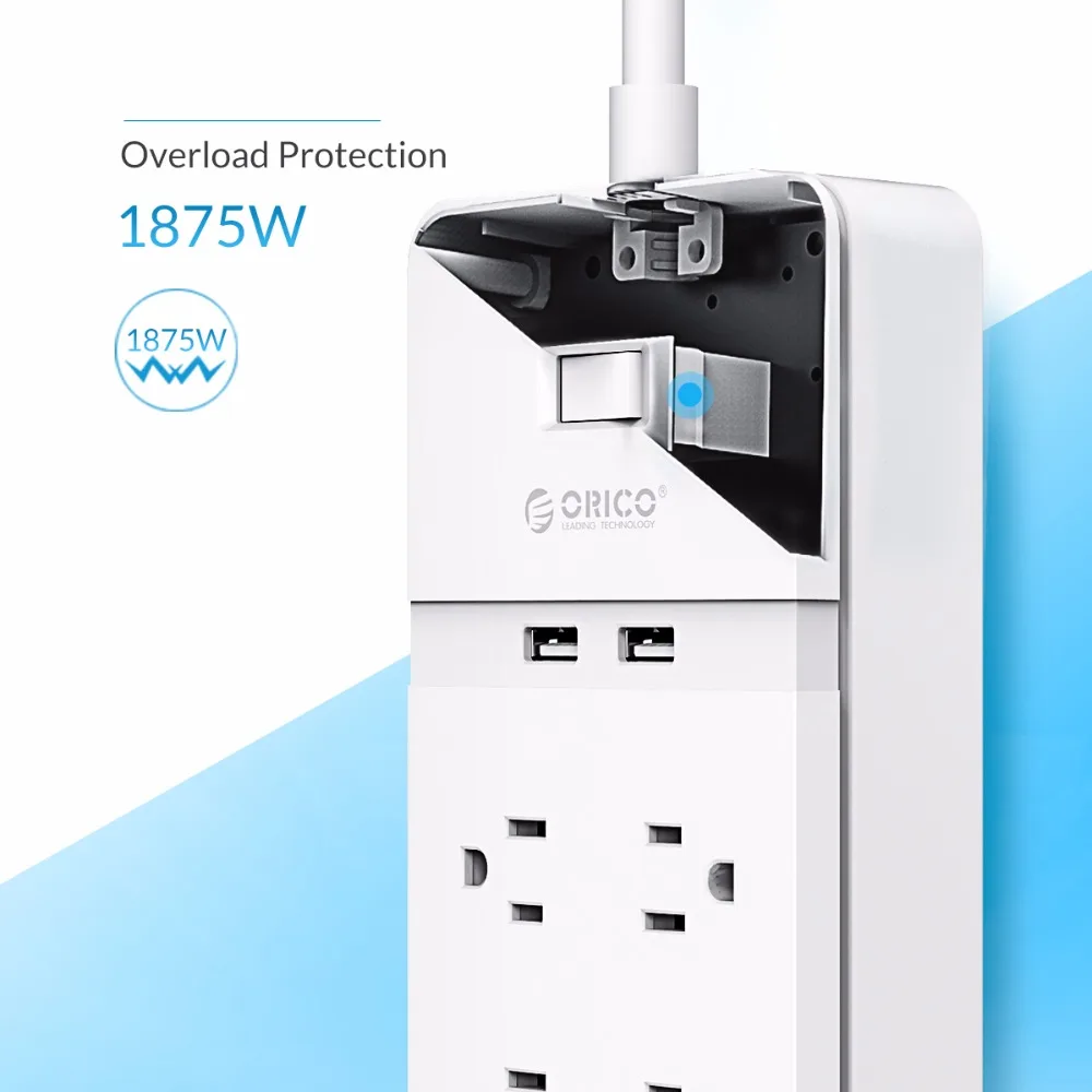 ORICO USB лента питания розетка Защита от перенапряжения 6 розеток переменного тока 2