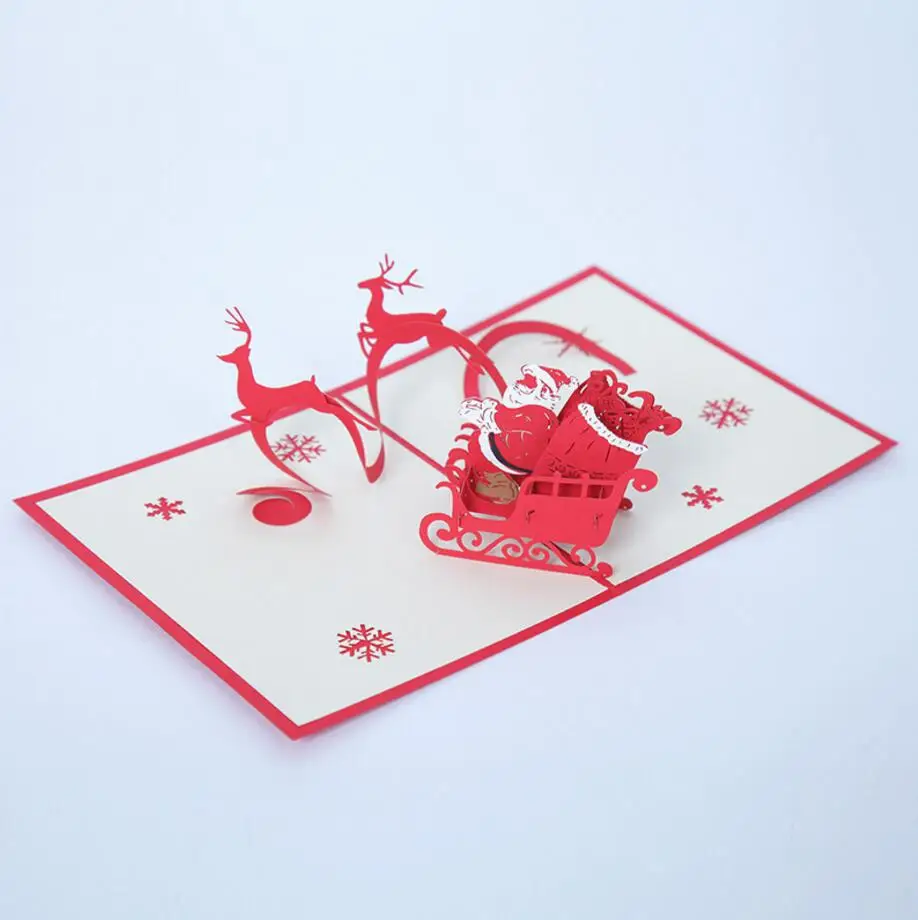 10 шт. 3D олень Санта Клаус в карете фотооригами пригласительные открытки