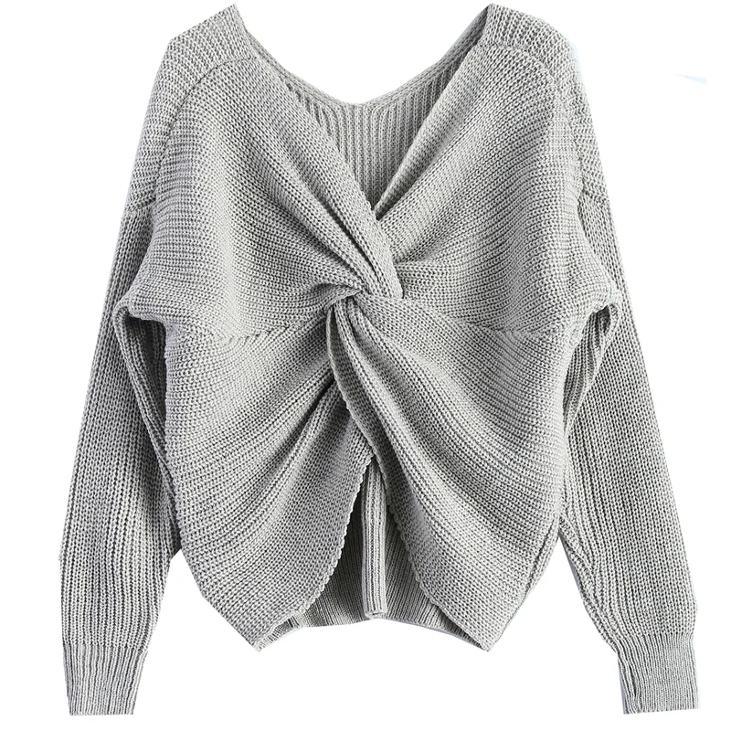 Pzlcxh 2018 New Women Loose V-neck Halter Pullover Sweaters European Irregular Cross Back Knit Wear Fashion Solid Sweater ZB013 | Женская