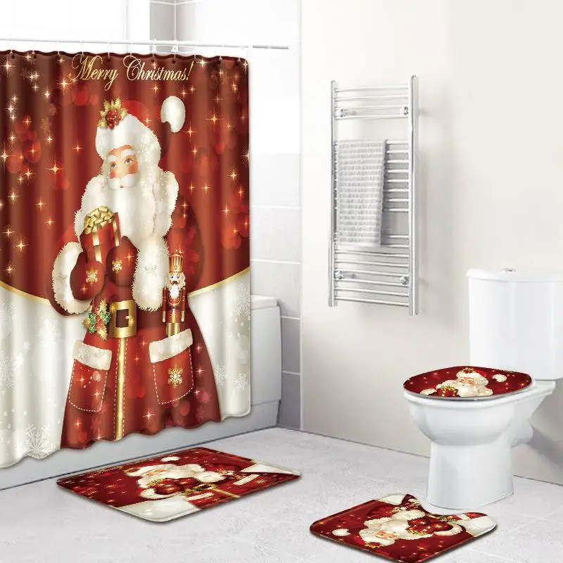 4 шт./компл. Merry Christmas Ванная комната Снеговик Санта Клаус рисунком в виде лося из мультфильма Водонепроницаемый душ Шторы коврик для крышки унитаза нескользящий ковер