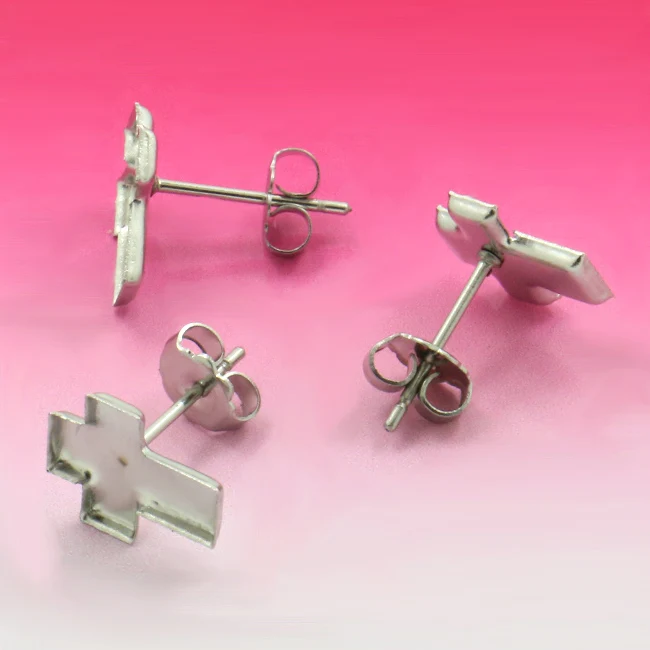 20sets Stainless steel 10.5 MM cross earpins tray DIY wholesale jewelry earrings don't rub off new