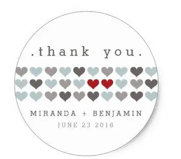 

1.5inch Two Hearts Modern Personalized Wedding Thank You Classic Round Sticker