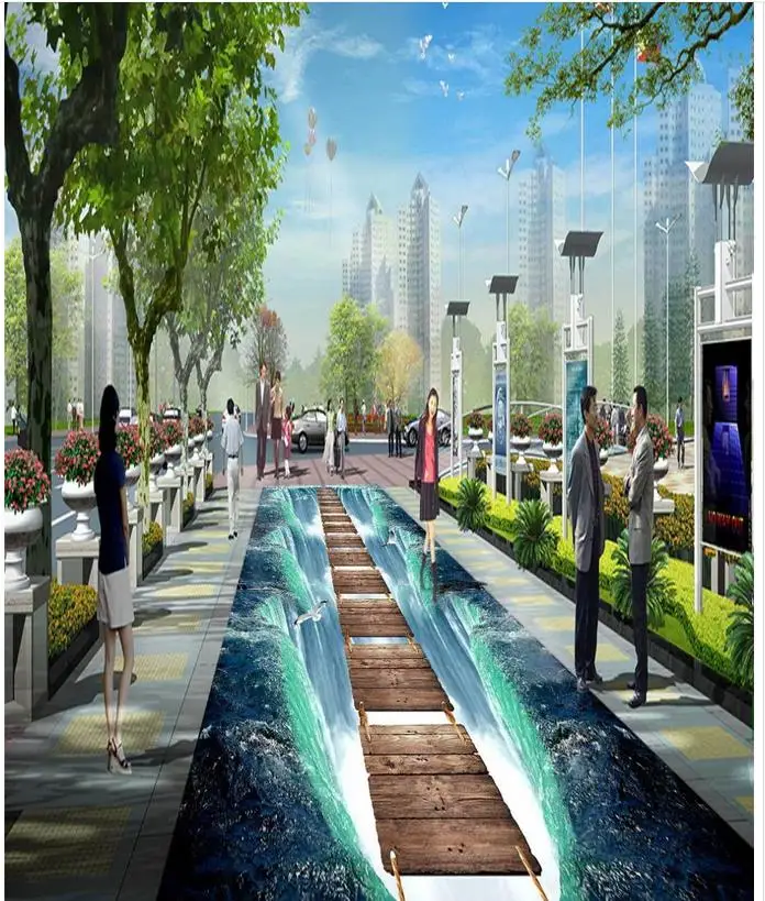 3d Пол водопад дорожка ванная комната гостиная 3D пол ПВХ обои живопись обои|painting
