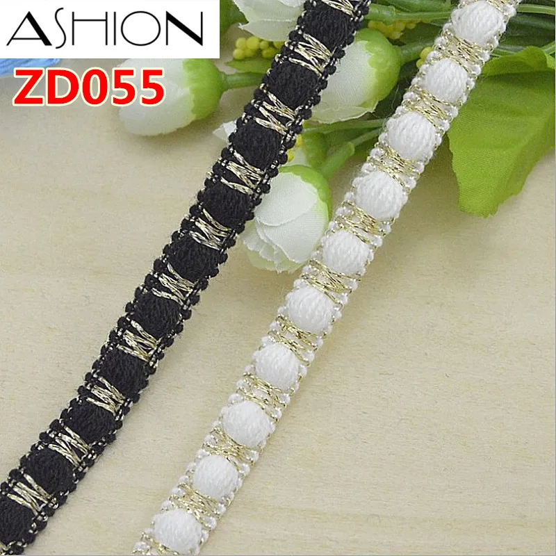 Width 13mm black white and gold polyester braided lash Crochet ribbon lace trim ZD055 | Дом и сад