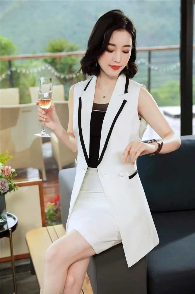 Деловые женские деловые костюмы с топами и искусственной одеждой жилет в офисном