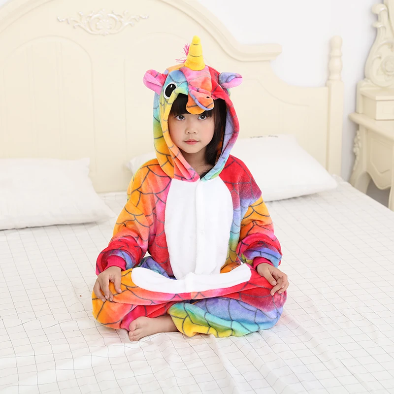 Girls Kigurumi 2018 Winter Pajamas For Boys Rainbow Cartoon Unicorn Kids Jumpsuit 4 6 8 10 12 Years Children Onesie Sleepwear |