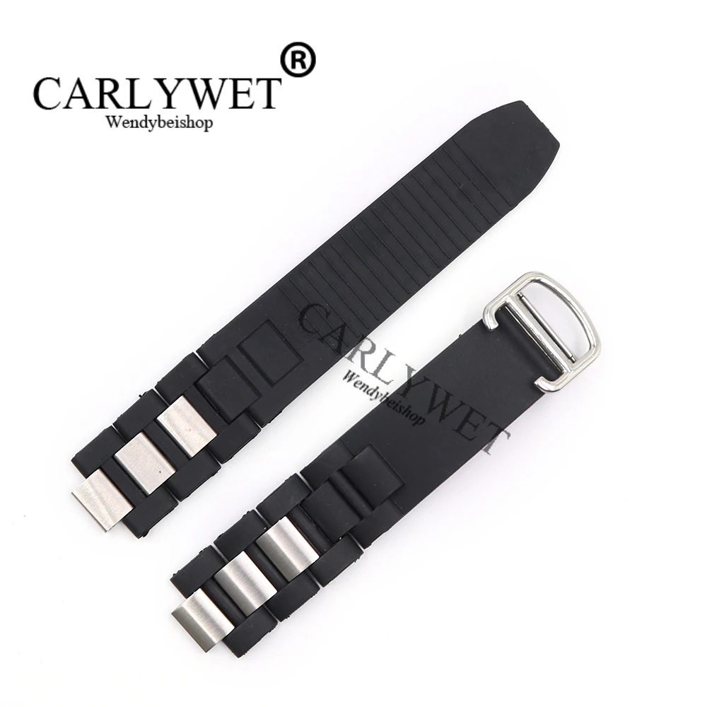 CARLYWET 20 мм * 10 Черный Сменный силиконовый резиновый ремешок для часов Картье 21