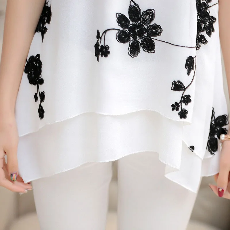 

Women Spring Summer Style Chiffon Blouses Shirts Lady Casual Multilayer Short Sleeve Floral Printed Blusas Tops Feminina DF1789
