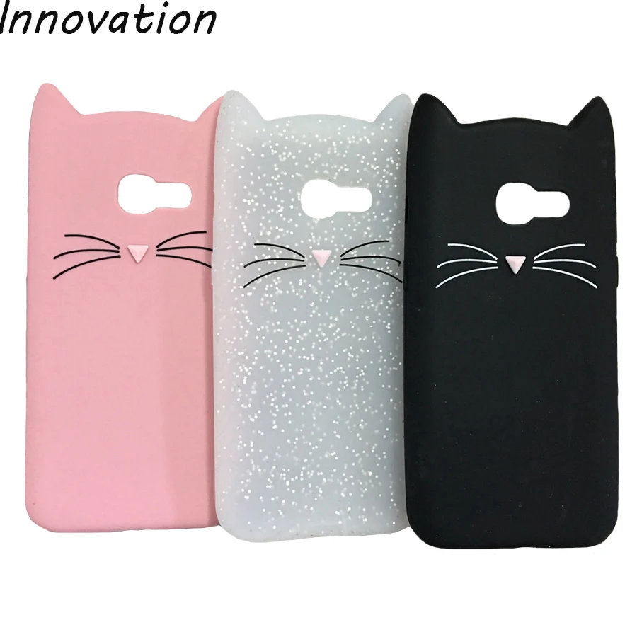 Mobile Cover For Samsung A5 2017 A520 A520F Cute 3D Mustache Cat Silicone Phone Case For Samsung Galaxy A5 2017 Pink White Black