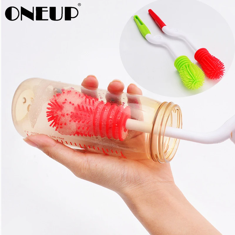 ONEUP силиконовая чашка щетка для чистки бутылочек щетка для мытья Вращающаяся ручка длинная ручка мягкая губка щетка для детских бутылочек