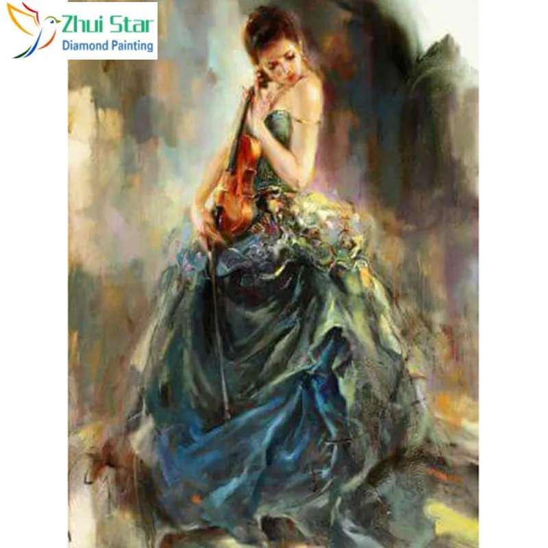 

Zhui Star full Square drill Diamond painting Cross stitch Woman playing a violin Diamond embroidery Mosaic decoration HY