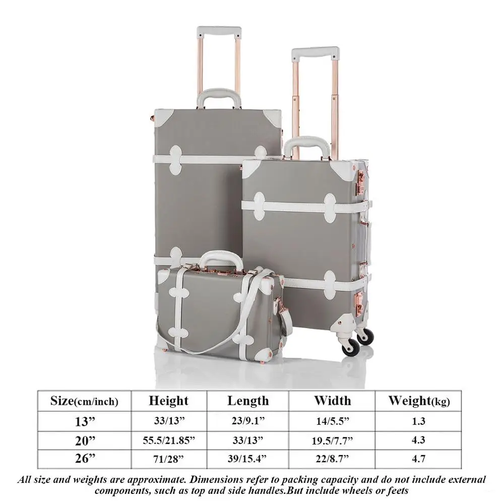 COTRUNKAGE 13 &quot20&quot 26 &quotсерый Дорожный чемодан наборы дамы ПУ кожа 3 шт Женский TSA