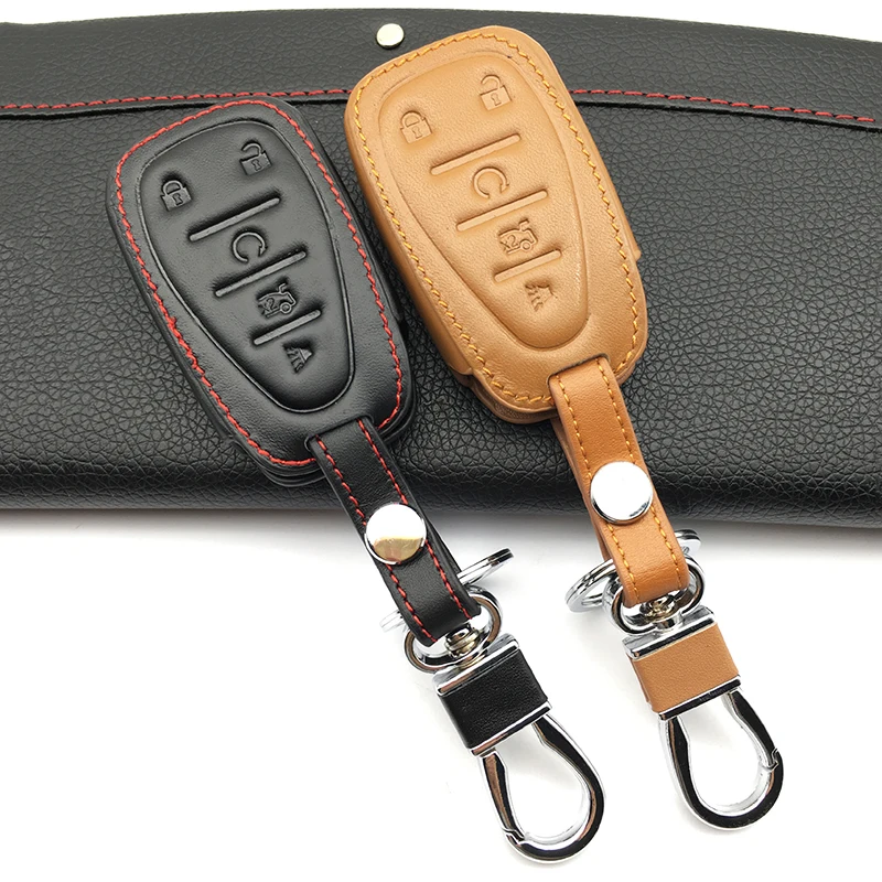 

For Chevrolet 2016 2017 Camaro For Cruze Malibu Volt 5 Buttons Smart Hot Sale Top Layer Leather Car Key Case Cover FOB Protector