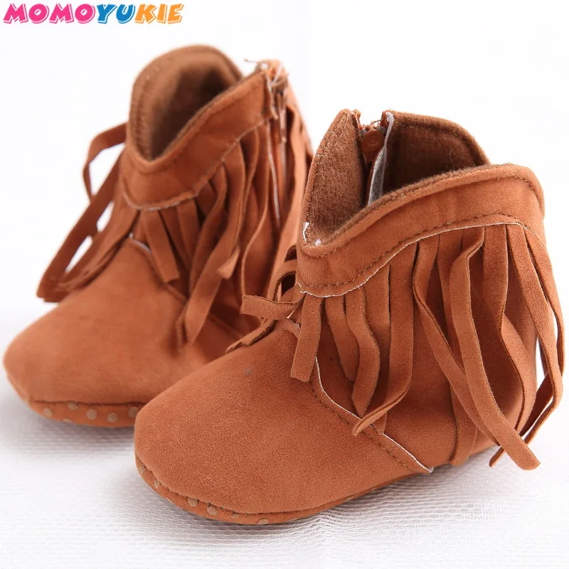 Moccs-mocasines para beb&eacute;s reci&eacute;n nacidos, botas antideslizantes de suela suave, zapatos con flecos s&oacute;lidos, 0-1Yea-1