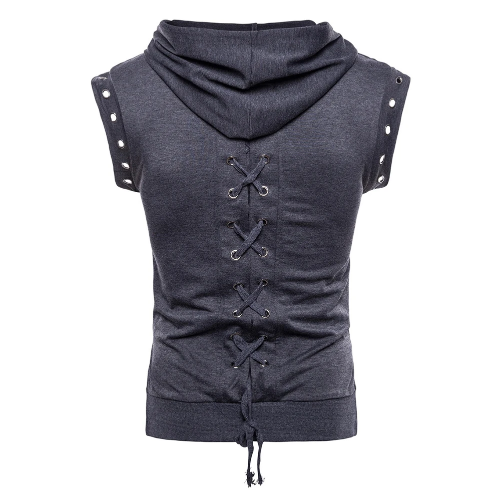 Мужские толстовки без рукавов с капюшоном на шнуровке сзади регулируемой