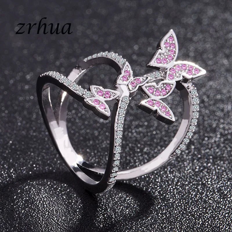 ZRHUA AAA циркониевые обручальные кольца для женщин элегантные серебряные с